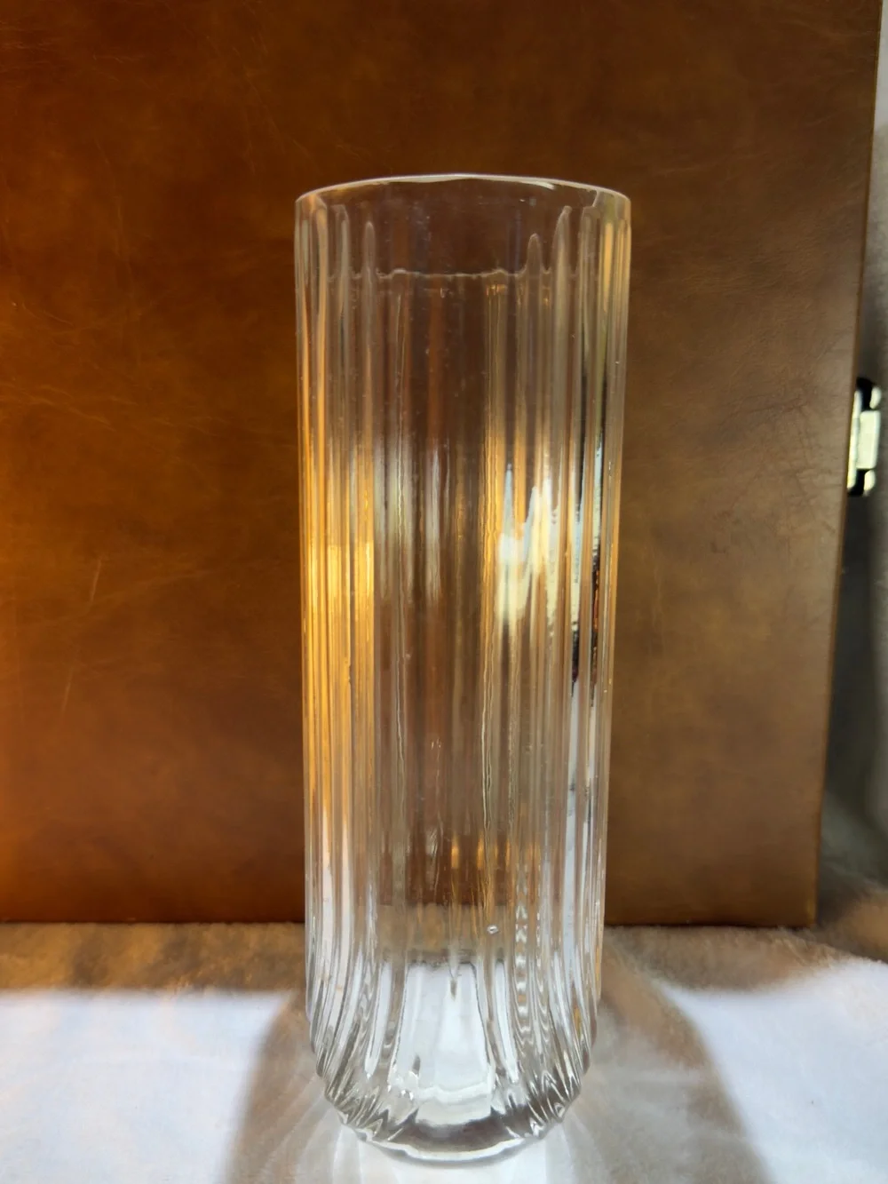 Clear Ribbed Glass Vase - Art Deco Style